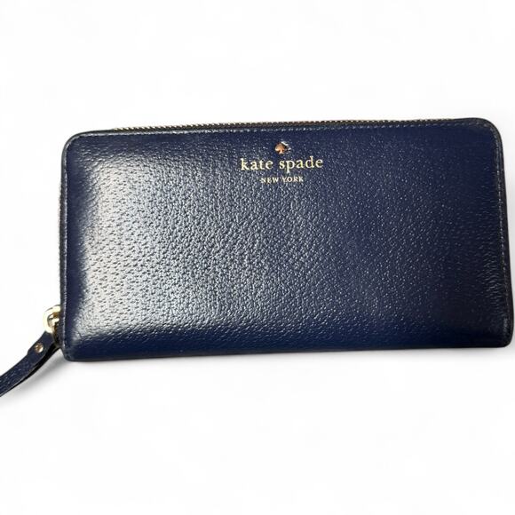 KATE SPADE New York Continental Zip-Around Wallet Navy Blue Leather - Picture 1 of 9